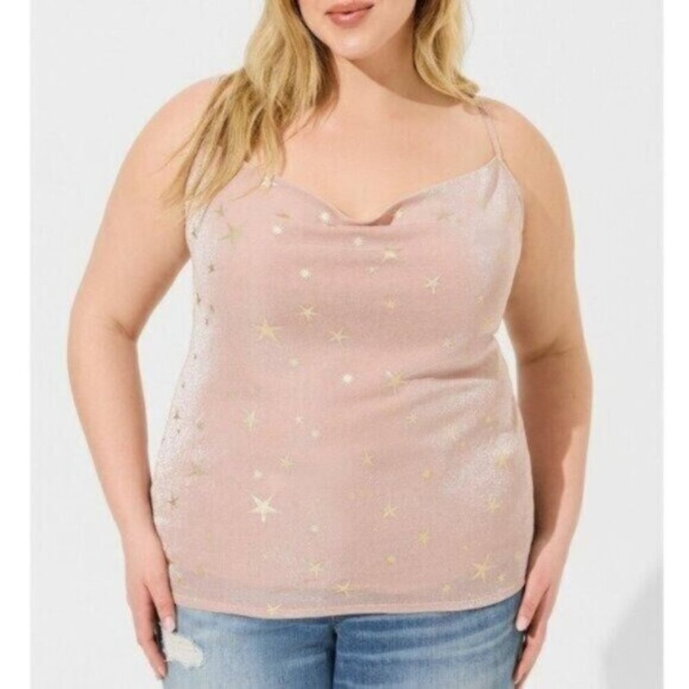 Torrid Size 2X Novelty Star Cowl Cami Top Glitter Pink NWT
